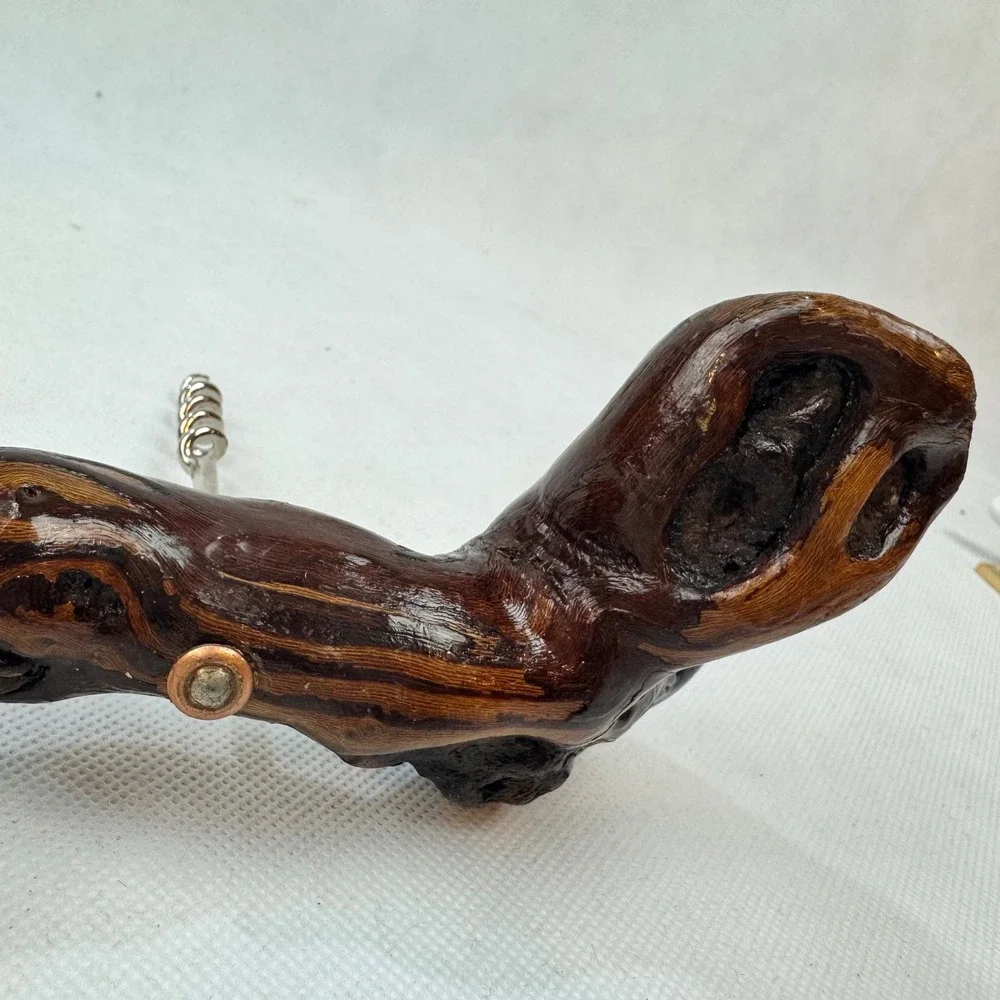 Vintage Natural Gnarled Wood Burl Handle Corkscrew Wine Bottle Opener‎ Rustic